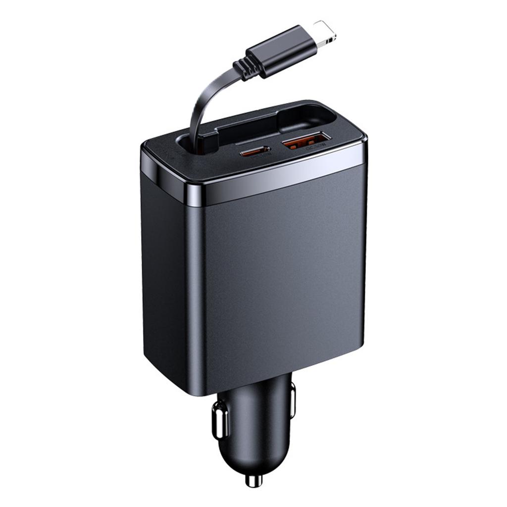 Retractable Car Chargers 125W , 3 In 1 Fast Car Phone Chargers,1 Retractable Cable 35Inch and 2 USB Ports for Cellphone
