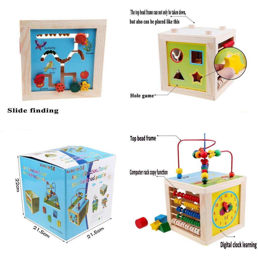 Premium 5 In 1 Wooden Multi-activity Cube Educational Toy For Kids And Babies