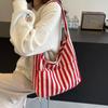 Daily Magnetic Snap Vertical Stripe Bag Tote Vintage Commute Handbag Canvas Shoulder Bag  Girls