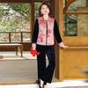 Reversible Gold Velvet Chinese National Style Vest Set for Middle-Aged & Elderly Women, Spring/Autumn