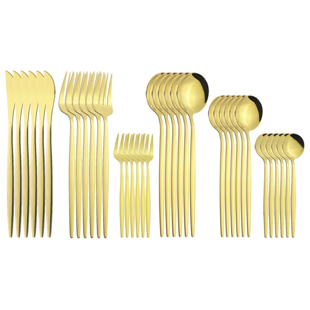 New 36Pcs Mint Gold Cutlery Set Western Silverware Stainless Steel Dinnerware Knife Fork Spoon Tableware Flatware Kitchen Wedding Accessories