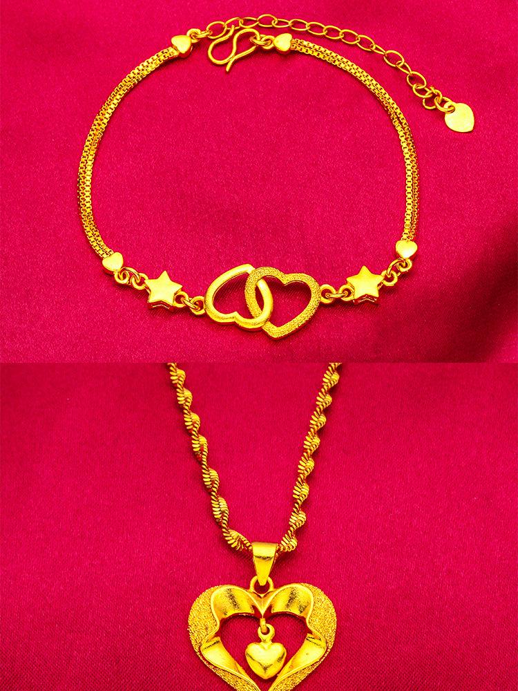 Vietnam Gold Ladies Jewelry Set: Bracelet, Necklace, and Ring.