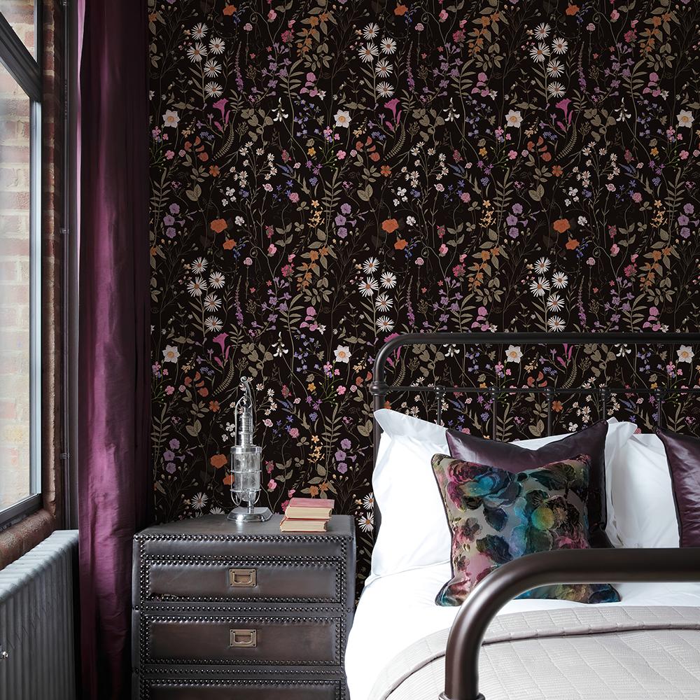 

Черные Давящие Цветочные ПВХ Обои Темные Цветы Листья Наклейки для Ремонта Мебели Классический Водонепроницаемый Винил Декор для Ванной 44cmx300cm