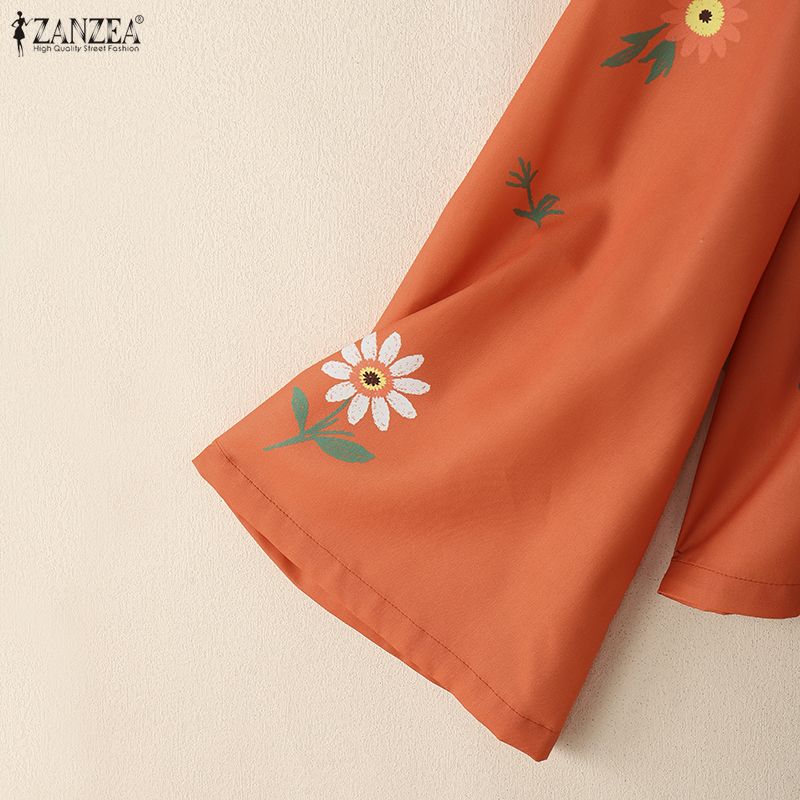 ZANZEA Women Casual Round Neck Loose Long Sleeve Floral Print Blouse