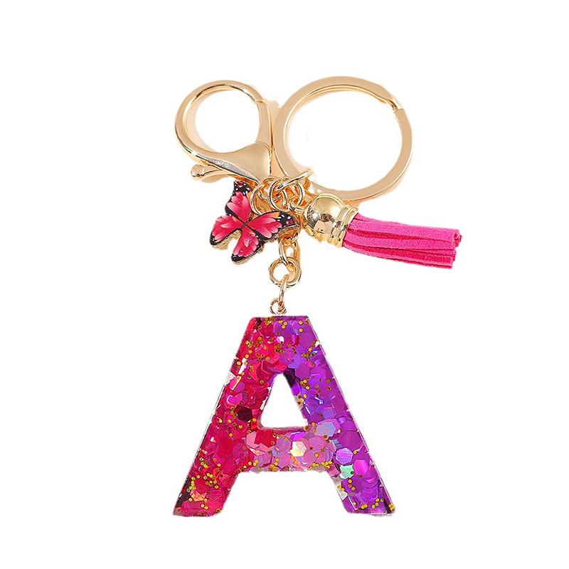 Glitter A-Z Shiny Sequin Letter Pendant Keychain Tassel Star Ball Charms Keyrings Women Bag Ornaments Car Trinket Accessories