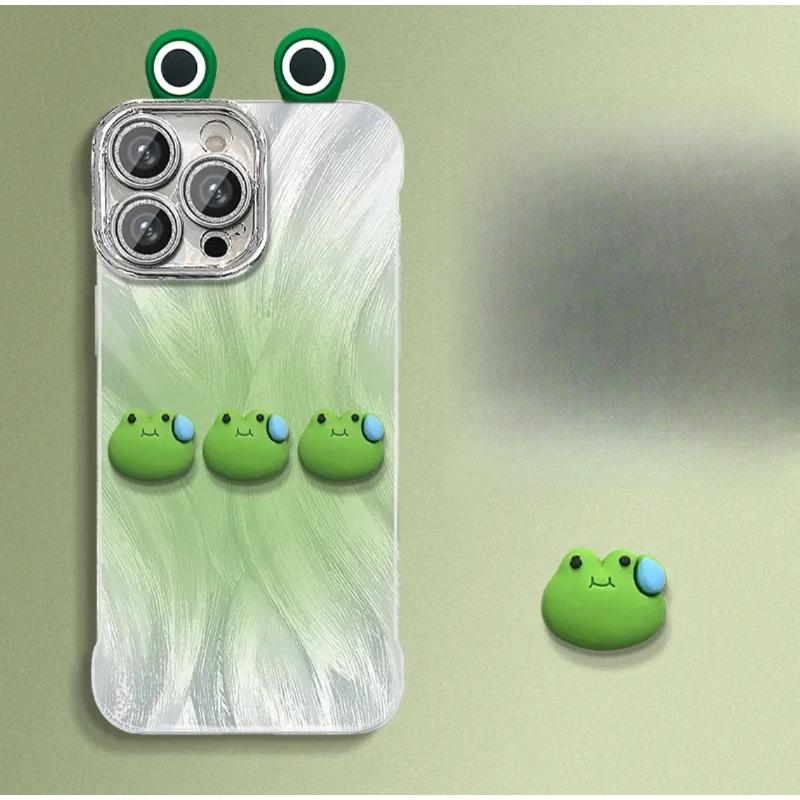 

Подставка «Градиентная лягушка» подходит для iPhone 15, чехол для телефона 16promax с перьевым безрамочным дизайном и 3D-фигурка 13, которая милая Redmi K60/K60 Pro