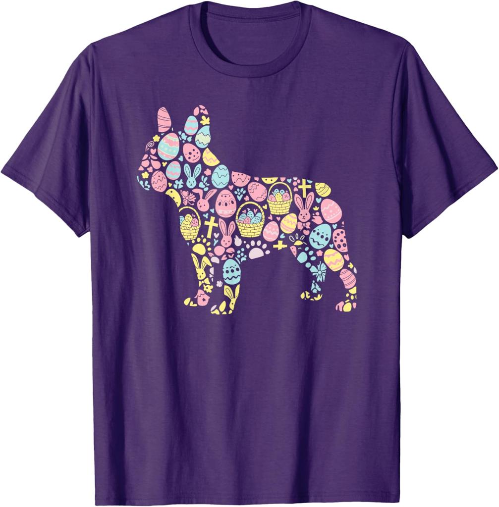 French Bulldog Easter Egg Collage Graphic Tee Men Women Casual Trip T-Shirt