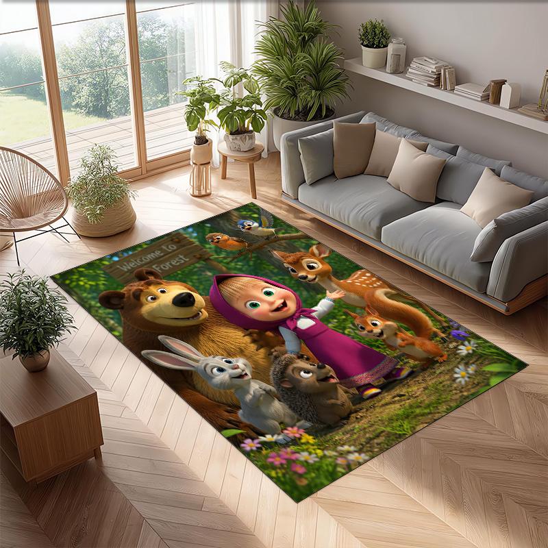 Masha and the Bear Crystal Velvet Rug, Soft Anti‑Slip Crystal Velvet Carpet for Living Room Bedroom Home Decor