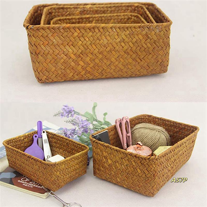 12X Seagrass Storage Basket, Multisize Handmade Rattan Shelf Baskets & Home Storage Bins Baskets For Decoration