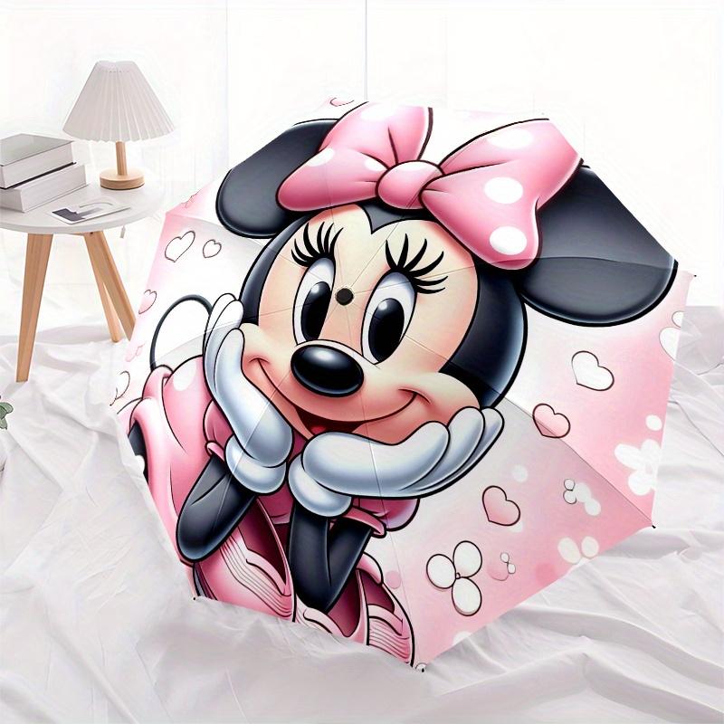 Minnie Mouse,Pink Theme Automatic Folding Umbrella - Simple 8-Rib Design, Bright Cartoon Pattern, Durable Iron Frame, Suitable For Travel, O