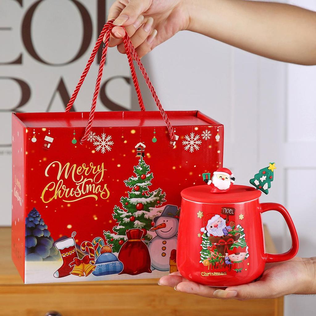Weihnachts-Keramiktasse Geschenkset mit Deckel - Niedliche Tasse mit großer Kapazität
