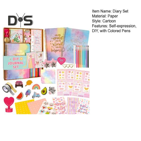 Tagebuch-Set für Mädchen im Alter von 8–12 Jahren, DIY-Schreibwaren-Set mit farbigen Stiften, Aufklebern, Klebeband, Journaling- und Scrapbooking-Zubehör
