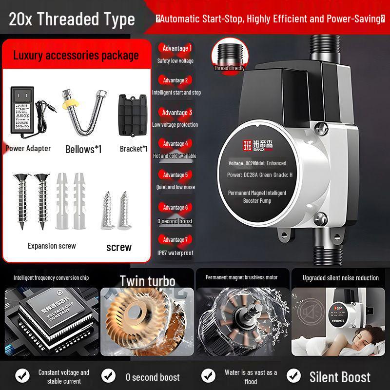 Silent Automatic Supercharger Pump for Home Water Heater and Shower