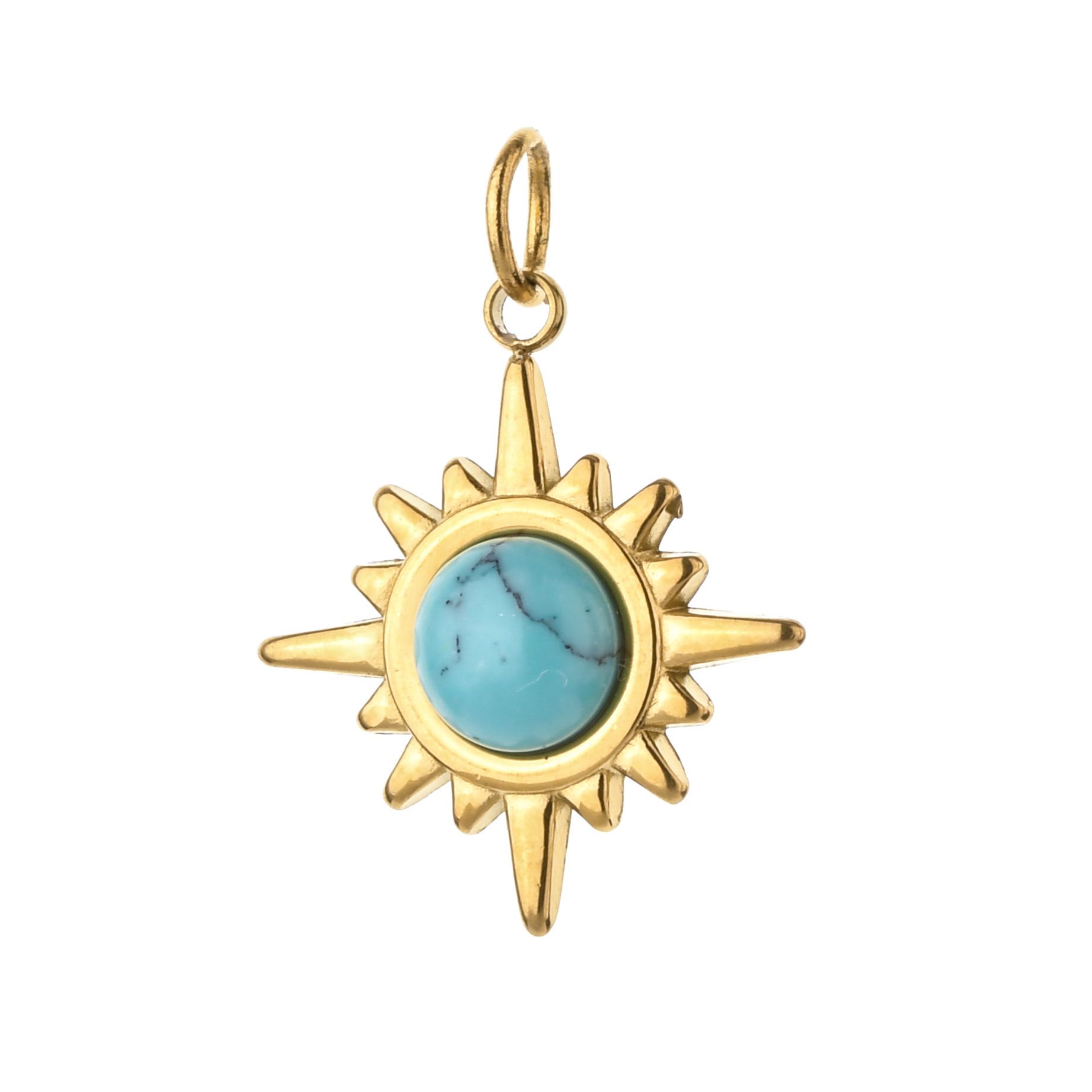 Stainless Steel Oil Pressure Sunflower Pendant with Tiger Eye Stone Charm Jewelry
