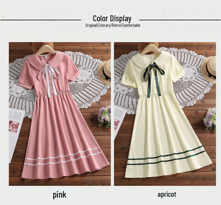 Girls' Korean-Style A-Line Summer Dress - Short-Sleeved, Trendy Princess Design for Kids and Tweens
