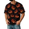 Men's Casual Corduroy Short Sleeve T-Shirt Lightweight Breathable Round Neck Halloween Pumpkin Print Top Comfortable Fit
