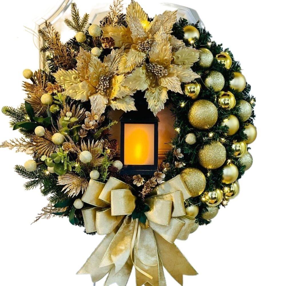 

Искусственный ягодный рождественский венок с лампой, бантом, шаром, большим красным цветком, садовый венок, сад S-A