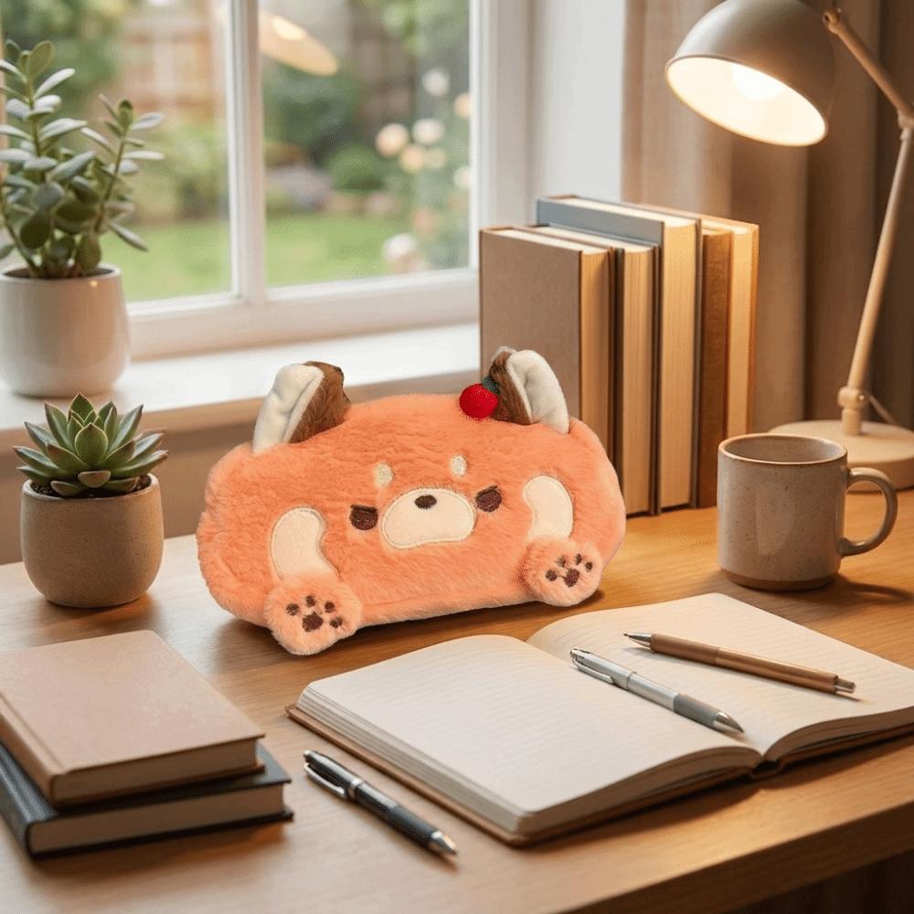 Cartoon Raccoon Pencil Case Soft Touch Stationery Storage Bag Plush Pencil Box Gift