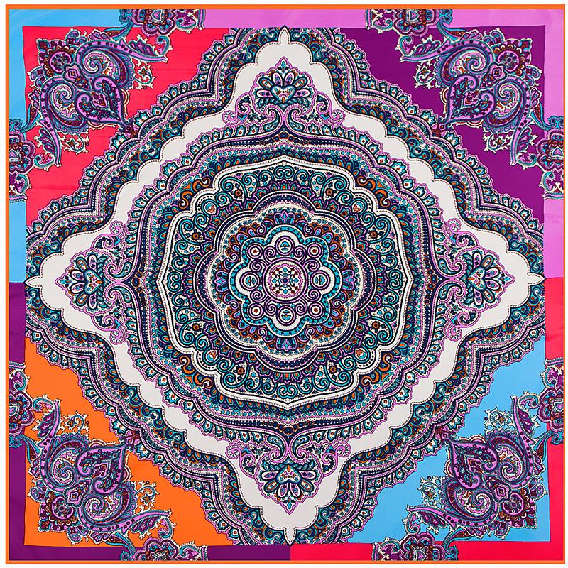 POBING Silk Scarf Women Square Scarves Wraps Cashew Floral Print Neckerchief Female Foulards Silk Hijabs Lady Bufandas 100x100CM
