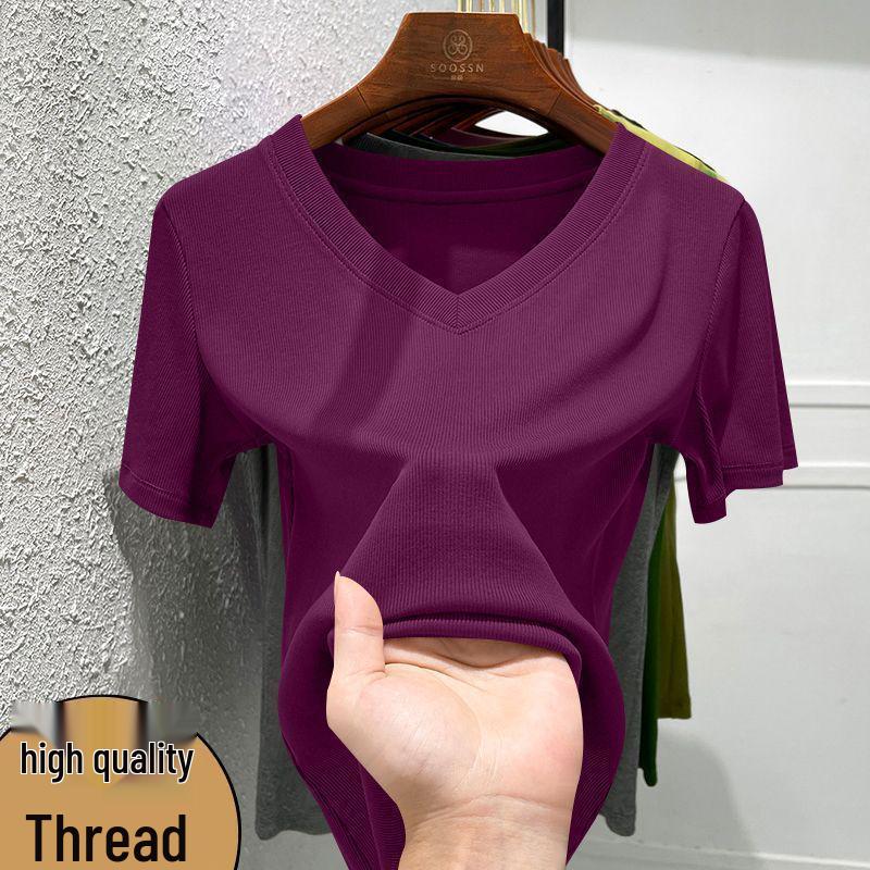 Elegante Camiseta Fina de Mujer con Cuello en V - Versátil Capa Base de Verano