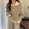 Polo Collar Autumn and Winter New Pullover Sweater Women's Small Short Striped Lapel Neck Long-sleeved Knitted Sweater