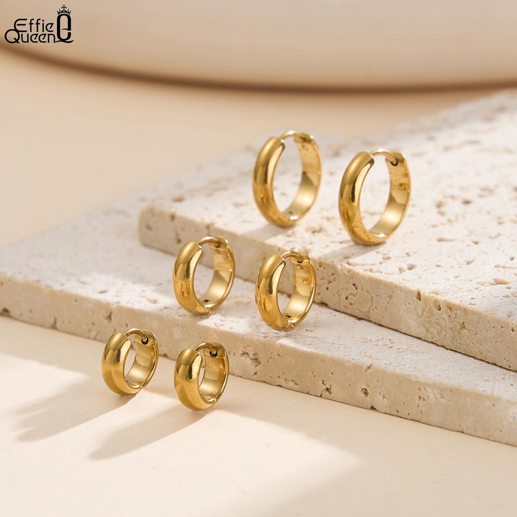 Effie Queen Stainless Steel 18k Gold Round Ring Hoop Earrings Simple Jewelry for Women, Men Wedding Party Banquet Gift STKE28