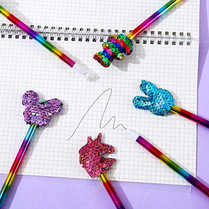 15Pcs Sequined Animals Theme Neutral Pens, Random Mixed, Black Ink Pens, Cartoon Unicorn Series Office Stationery Gift, Smooth Writing, Suitable f