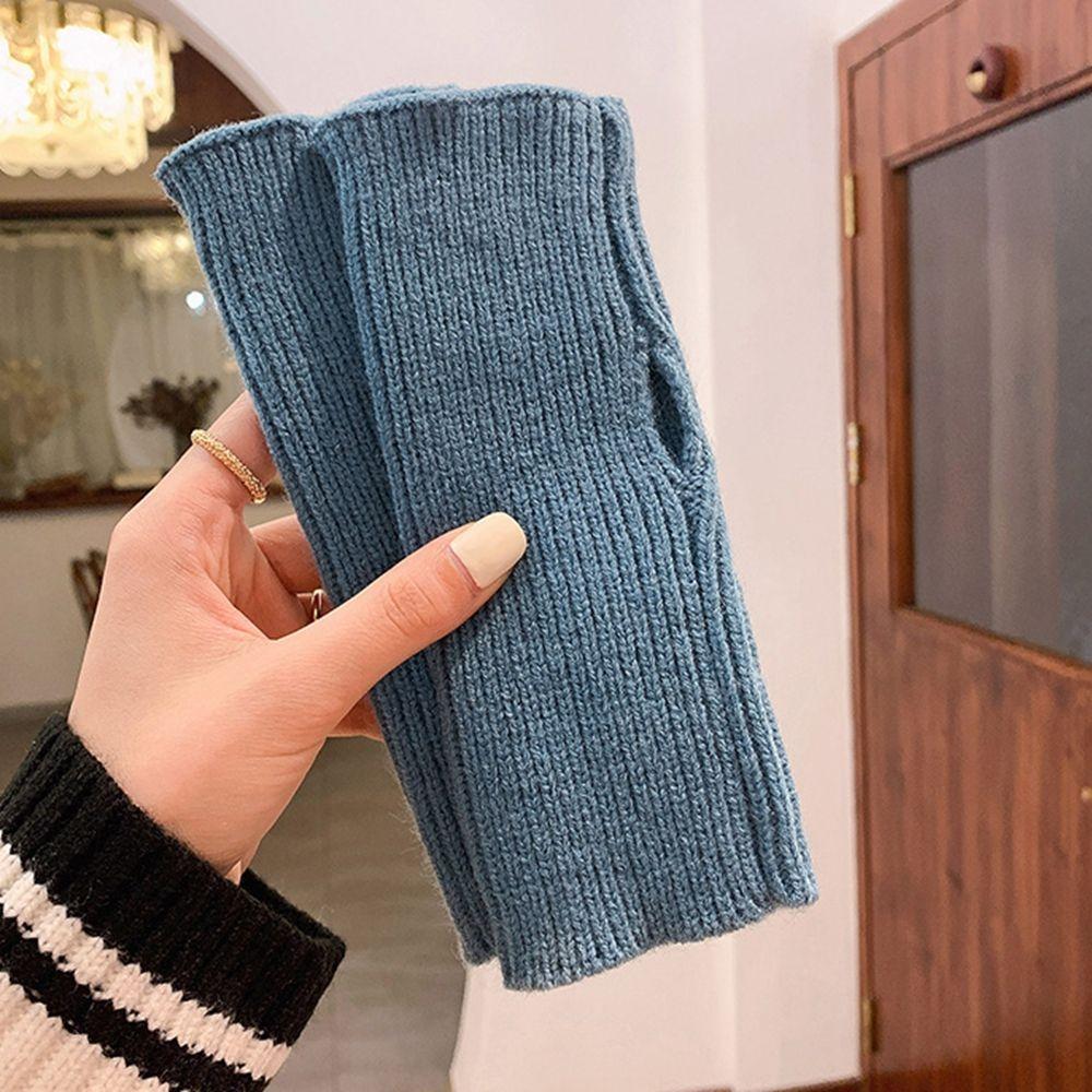 Warm Soft Men Solid Color Autumn And Winter Driving Gloves Female Gloves Plus Velvet Knitted Mittens Half-finger Gloves