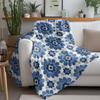 Blue Floral Pattern Throw Blanket Soft Cozy Sofa Bed Decorative Throw Blanket for Living Room Bedroom Kids Room