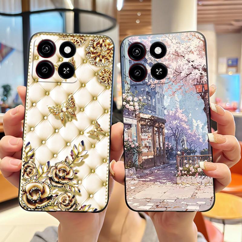 For ZTE Blade A35/A55 Jelly Soft Black Cover New Stylish Pattern Penguin Tiger Rabbit Puppy Cat Anti-fall Funda