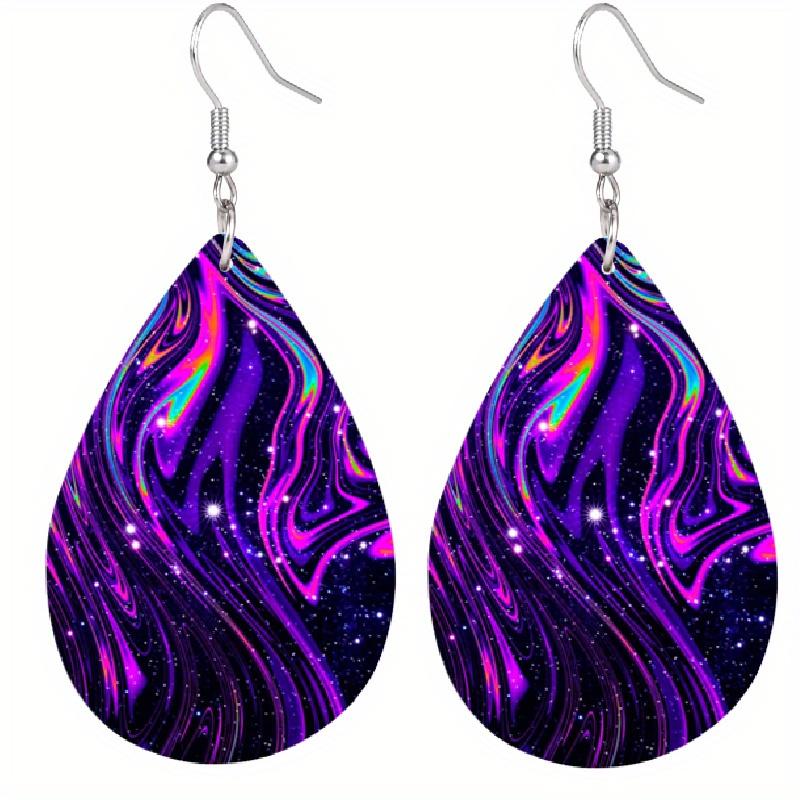 Abstract Purple Water Flow Pattern PU Leather Earrings  Lightweight Earrings Trendy Female Earrings Fashion Earring Jewelry for  Parties Gifts