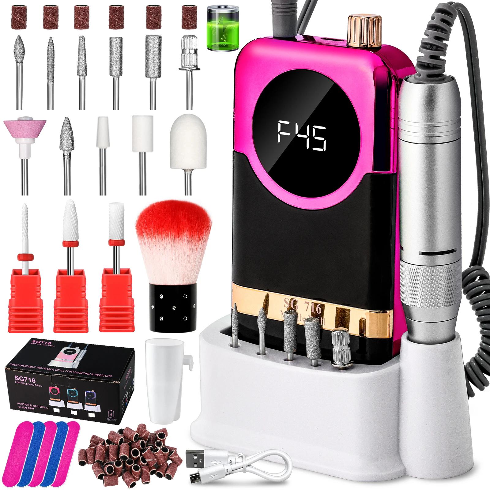 45000RPM Rechargeable Electric Nail Drill Professional Nail Polishing Machine Low Noise Nail Sander File For Manicure Salon красный