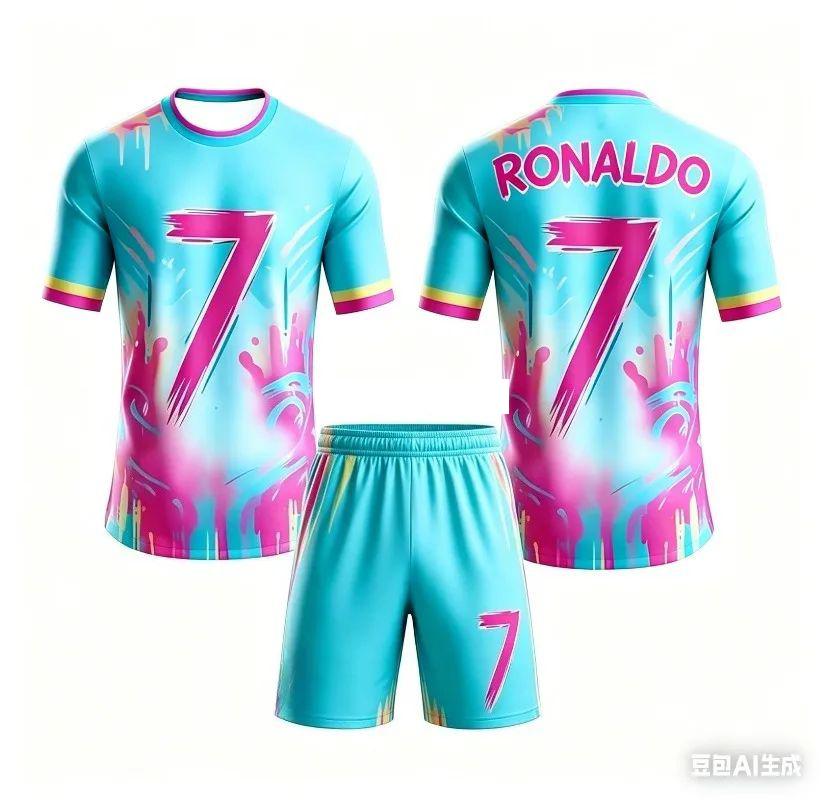 AI Ronaldo #7 Fußballanzug für Kinder und Erwachsene, Unisex-Shirt und Shorts mit Graffiti-Print, Schnelltrocknend, Sommer