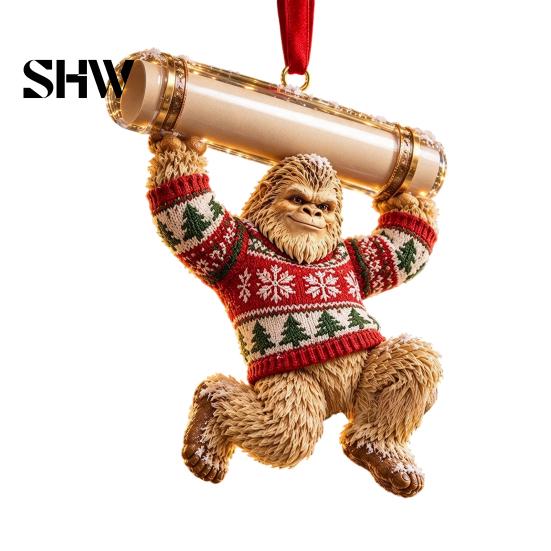 Festive Cash Holder for Holidays Big Foot Money Cash, 2D Acrylic Sasquatch Gift Fun Christmas Family Ornament, Clear Xmas Tree Hanging Decoration