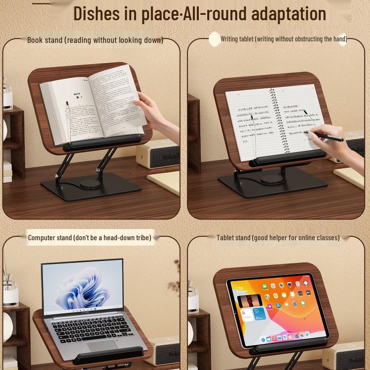 Walnut Rotatable Desktop Book Stand for Adults - Multifunctional and Adjustable