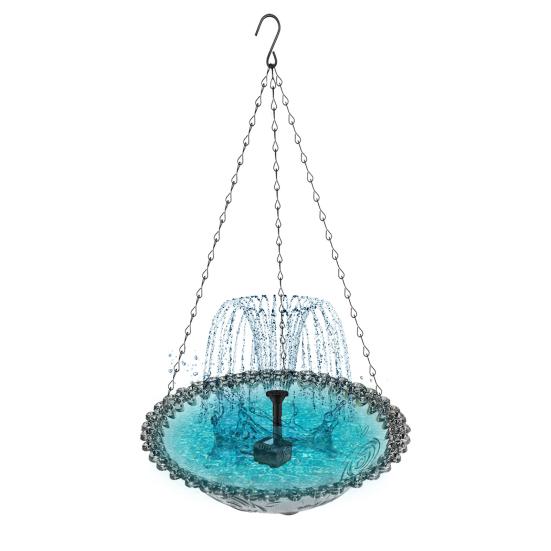 Solar Cascade Fountain Birdbath Solar Powered Fountain Bird Bath Hanging Glass Bowl Birdbath Attracts Wild Birds Hummingbirds for Outdoor Garden Yard