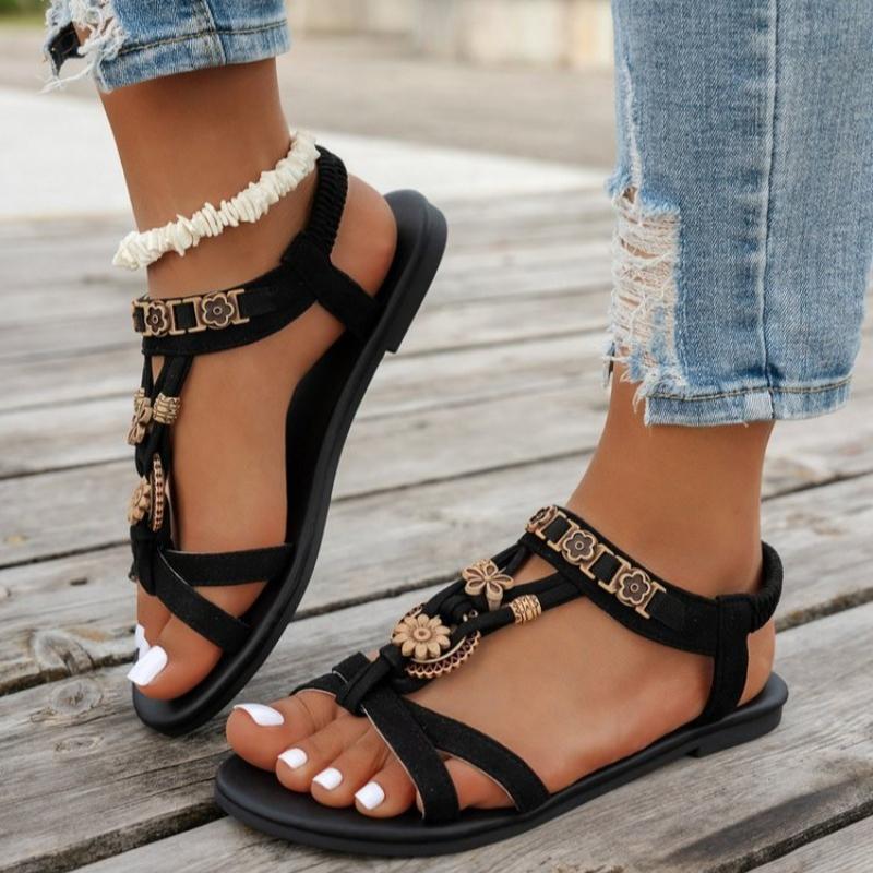 Fashionable New Style Elegant and Comfortable Women's Outdoor Beach Sandals Summer Solid Color Open Toed Flat Casual Sandals