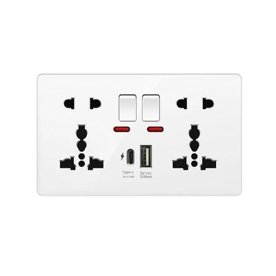 White 18W Type-C Smart Quick Charging Usb Wall Socket, Electrical Outlet Wall Plug with USB, Universal Dual 5-pin Power Socket