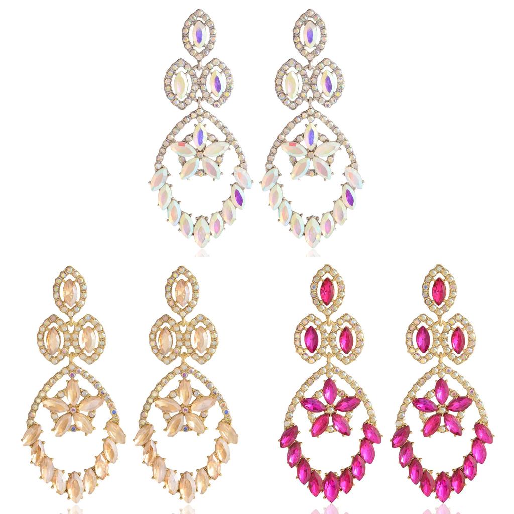 Fashion Drop Shape Alloy Dangle Earring For Women With Sparkling Ab Crystals