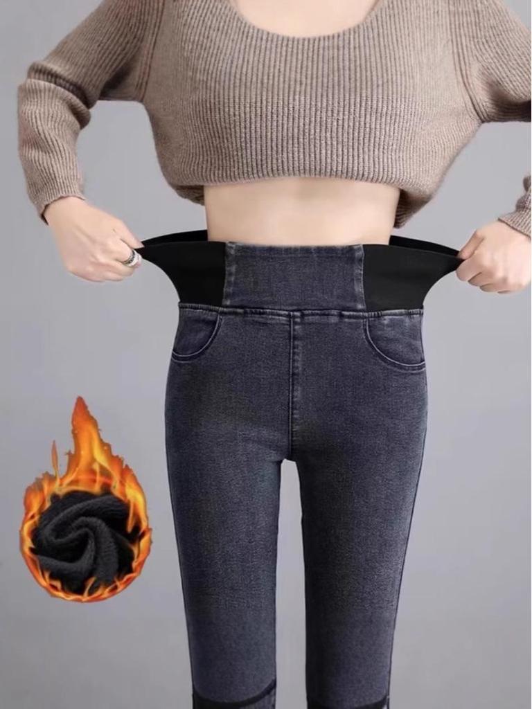 Women's Plus Size High-Waisted Slimming Stretch Jeans - 2024 Spring/Autumn Collection, Elastic Waist, Small Leg Fit