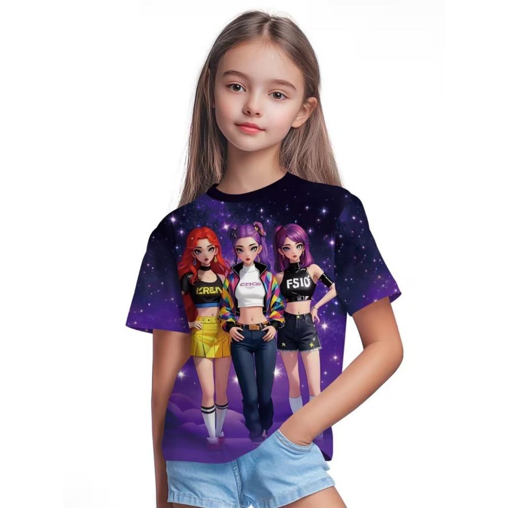 Kids T-shirt Cartoon Print T-shirt Fashion Casual Short Sleeve Tees Summer Girl Tees Tops Clothing