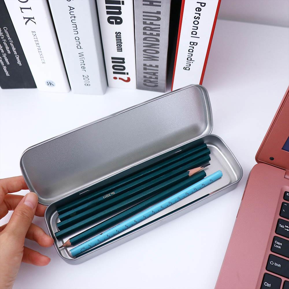 Single Layer Student Pen Box Silver Stationery Box Pencil Case Pencil Box Pencil Storage Box