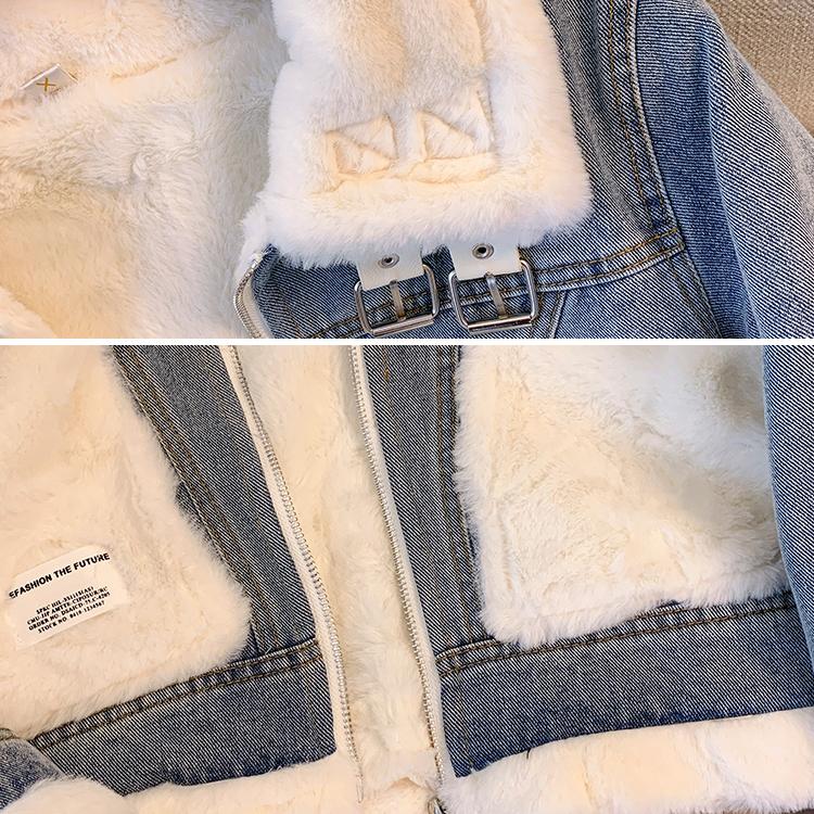 Fleece Verdickt Denim Jacke frauen Neue Herbst Winter Kleine Damen Lose Damen Kurze Winter Kleidung