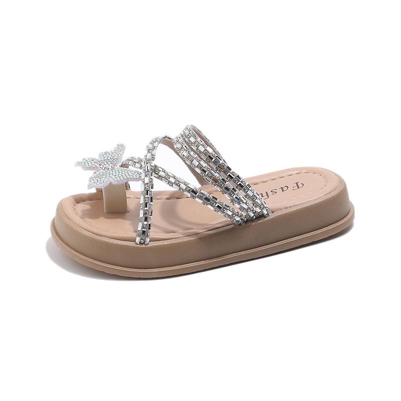 

Girls Rhinestone Fairy Style Summer Slippers - Soft Sole, Fashionable Footwear for Kids Size 23 / Insole 14.8cm білий