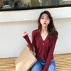 V-neck knitted cardigan autumn new retro versatile sweater with long-sleeved short coat for women