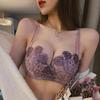 Purple Floral Lace Bra with Crisscross Multi-Strap Back and Sheer Mesh Overlay