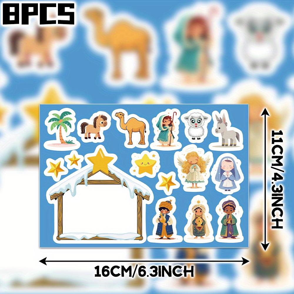 8/16Sheets Cartoon Jesus Birth Scene Religion Graffiti Collage Decoration Phone Case Water Cup Skateboard Waterproof PVC Sticker