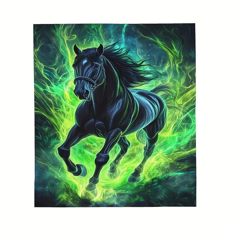 Soft and warm black horse printed flannel blanket - lightweight bedroom car, outdoor, sofa,travel,camping -ideal girlfriend gift
