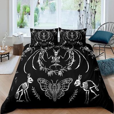 Skull Duvet Cover Bat Skeleton Bedding Set For Kids Boys Girls Adults Halloween Themed Bedding Ultra Soft Horror Bedclothes