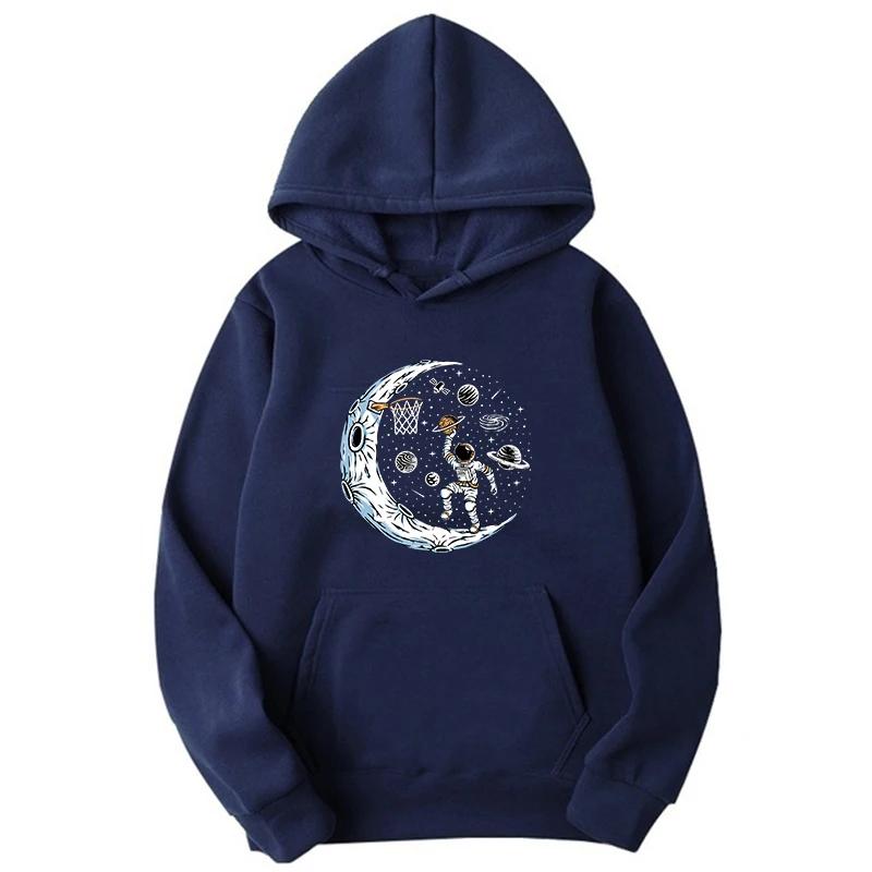 Space Travel Astronauts Throwing Basketball Prints Male Hoodie Harajuku Street Hoody Vintage Casual Sweatshirt Autumn Hooded